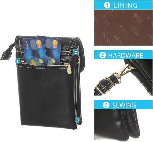 Vista 4 de MINICAT - Bolso cruzado para mujer, pequeño, bolsillos espaciosos, para celular, bolsa de mano para mujer
