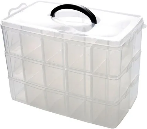 Vista 7 de Kamay's Caja de almacenamiento de plástico apilable de 3 niveles con ranura ajustable y transparente para manualidades, bandeja organizadora de 3