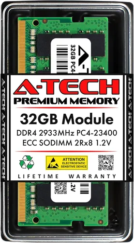 Vista 58 de A-Tech 4GB DDR4 2133MHz PC4-17000 ECC SODIMM 1Rx8 Rango único 1.2V 260-Pin Módulo de actualización de memoria RAM para Microserver, estación