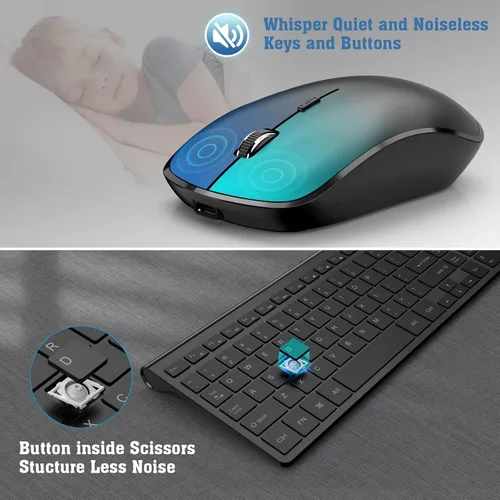 Vista 3 de Combo de teclado y mouse inalámbrico recargable - J JOYACCESS 2.4G Combo de teclado y mouse inalámbrico compacto, silencioso y delgado para laptop