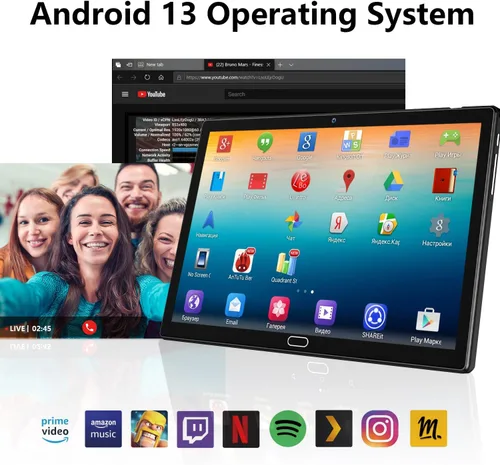 Vista 4 de Tableta Android 13 de 10 pulgadas, tableta 2 en 1 con 4+64/512 GB de almacenamiento Octa-Core, compatible con tarjeta SIM dual 4G con teclado