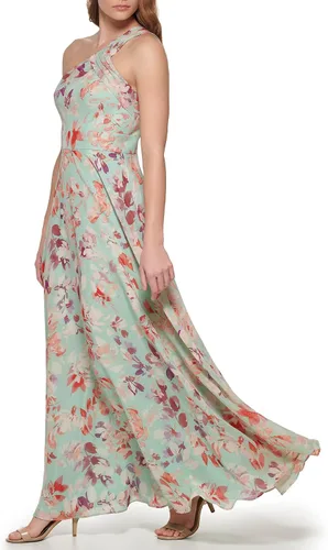 Vista 2 de Eliza J Vestido de mujer estilo estampado gasa sin mangas asimétrico un hombro vestido