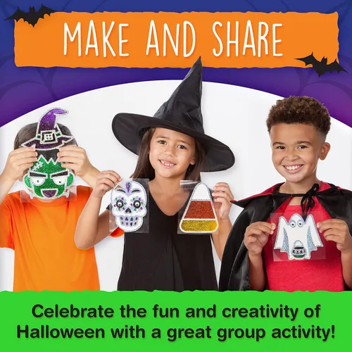 Vista 6 de Creativity for Kids Kit de arte para ventana de Halloween Crea 7 atrapasoles espeluznantes con pintura, diamantes de imitación y ojos ondulantes