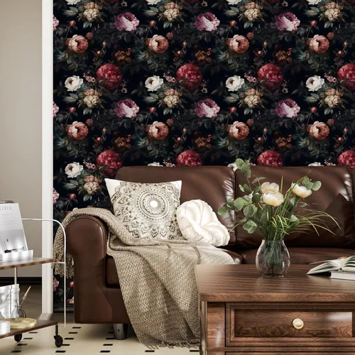 Vista 3 de Black Vintage Floral Peel and Stick Wallpaper 17.5" x 118" Negro