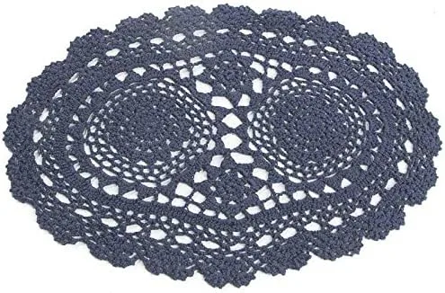 Vista 3 de Factory Direct Craft Juego de 3 tapetes de encaje de ganchillo ovalados de algodón burdeos de 15 pulgadas