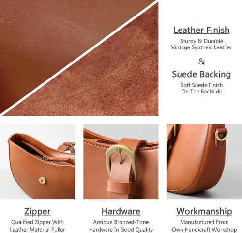 Vista 3 de Bolso de hombro de cuero vegano vintage para mujer, bolso lunar retro, bolso casual hobo bajo el brazo, bolso de señora