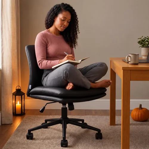 Vista 9 de NYPOT Silla de escritorio sin brazos con ruedas para sentarse entrecruzada, silla sin brazos anchos con patas cruzadas, taburete giratorio ajustable