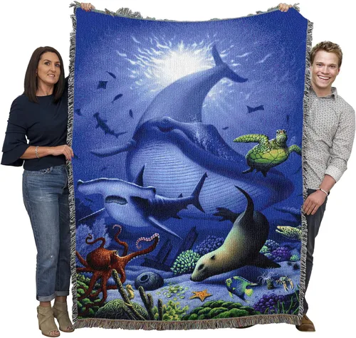 Vista 14 de Pure Country Weavers JL Moby Dick Cobija por Jerry LoFaro - Tapiz clásico de regalo de ballena oceánica tejida de algodón, fabricada en los Estados