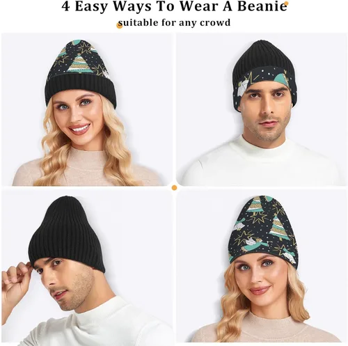 Vista 5 de Christmas Trees Angels Bells Beanie for Women Men Reversible Cap Warm Beanies Soft Crochet Hats for Fall Winter Y2k Multi
