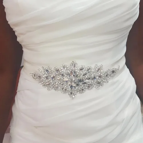Vista 2 de Cinturón de Boda con Brillantes y Perlas de Cristal para Novia, con Adorno de Cuentas, para Vestidos de Mujer 004 Plata