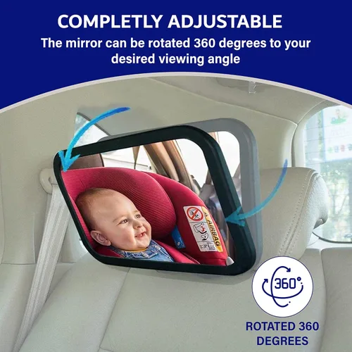 Vista 4 de Espejo de coche para bebé, espejo de seguridad para asiento de automóvil para bebé con amplia visión transparente, inastillable, totalmente montado