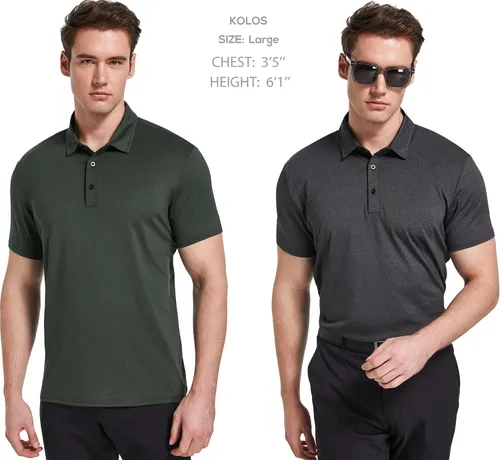 Vista 3 de TELALEO Paquete de 45 camisas polo para hombre, secado rápido, manga corta, para golf, rendimiento que absorbe la humedad, entrenamiento casual