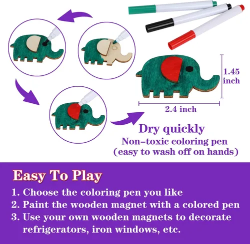 Vista 3 de Imán de madera DIY 36 suministros de manualidades kit de pintura para niños