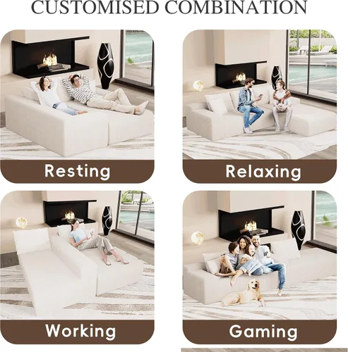 Vista 3 de Sofá seccional convertible de 105" con chaise en forma de L, sofá modular moderno con asiento profundo, cómodos sofás tipo nube de 3 plazas