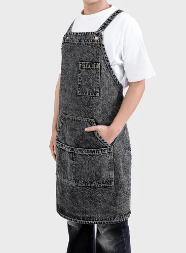 Vista 2 de Delantal Tobyan de Mezclilla de Algodón Suave - Delantal Unisex Ajustable con Babero de 5 Bolsillos Perfecto para Cocinas