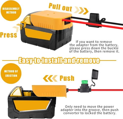 Vista 5 de Adaptador de ruedas eléctricas para Dewalt Adaptador de batería de 20 V, kit de conversión de batería con interruptor, terminales de cable