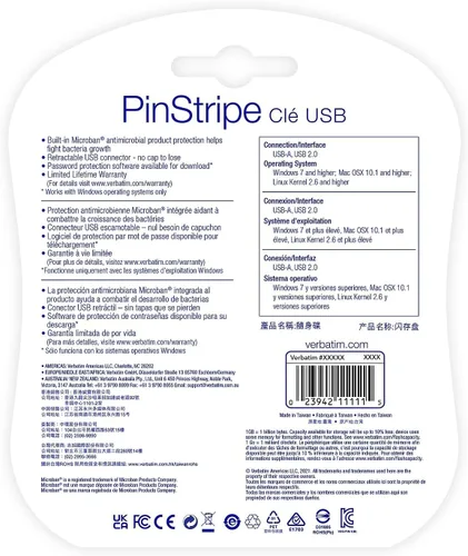 Vista 2 de Verbatim Pinstripe - Unidad flash USB 2.0 tipo A de 128 GB, rojo y azul, paquete de 2 unidades (70391)