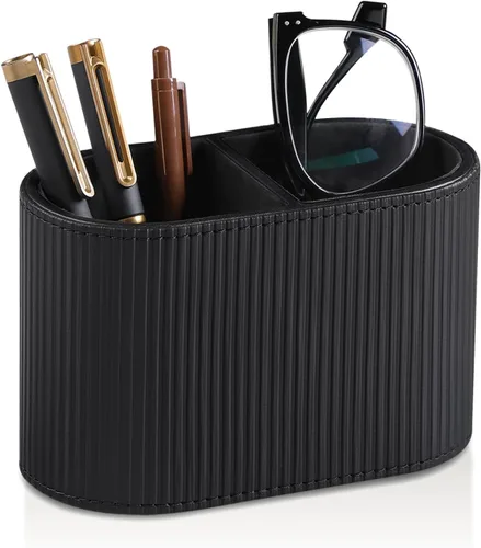 Vista 8 de Soporte para bolígrafo de piel sintética para escritorio, pequeño soporte de control remoto, taza de lápices, organizador de escritorio