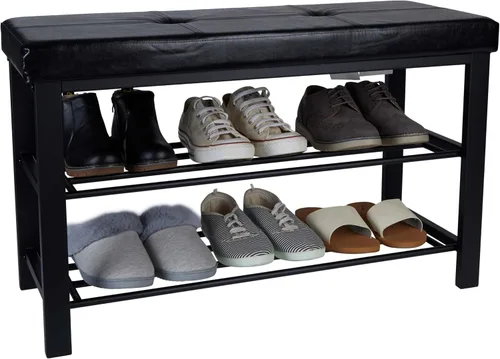 Vista 8 de Simplify Banco de almacenamiento, zapatero, otomano, acolchado para entrada, dormitorio, armario y pasillo, color negro