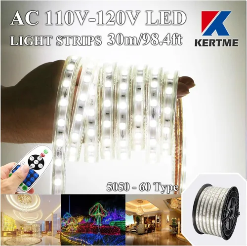 Vista 30 de Tira de luces LED 5050-60 tipo CA de 110-120 V, flexible, impermeable, regulable, multimodos de luz LED + control remoto de 23 teclas para Blanco