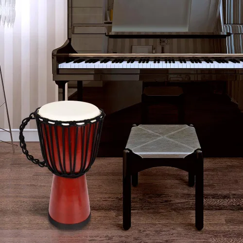 Vista 6 de ArtCreativity Set de tambor Djembe de madera de 16 pulgadas con baquetas, diseño de tambor africano de madera marrón rústico, instrumento musical