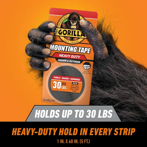 Vista 2 de Gorilla - Cinta de montaje resistente de doble cara; resistente a la intemperie; 1 x 60 pulgadas; negro; (paquete de 2)