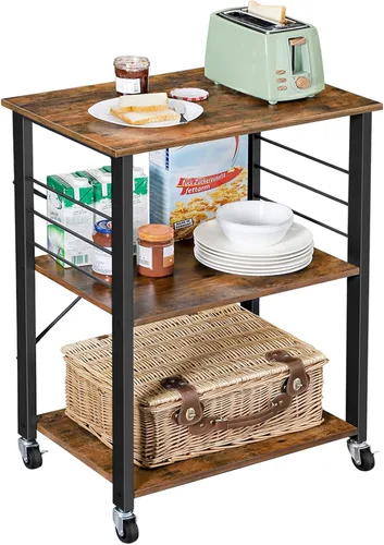 Vista 9 de VASAGLE Estante de cocina con ruedas, carrito de servicio de 31.5 pulgadas con 3 estantes, carrito de cocina, estante de microondas, para mini