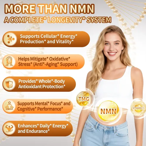 Vista 2 de Suplemento liposomal NMN 15 en 1, 2000 mg por porción*, suministro para 120 días, 99% puro, alternativa NAD+ NMNH con mononucleótido