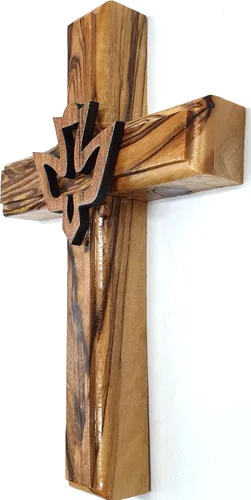 Vista 4 de Zuluf Cruz de paloma de madera de olivo de 4.7" colgante en la pared, Espíritu Santo, regalo religioso cristiano, decoración Tierra Santa CRS021