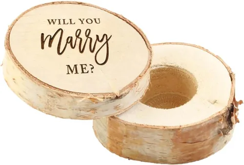 Vista 13 de Koyal Wholesale Caja de anillo grabada, caja de anillo de compromiso de madera real de abedul, Forever Yours, caja de propuesta de boda