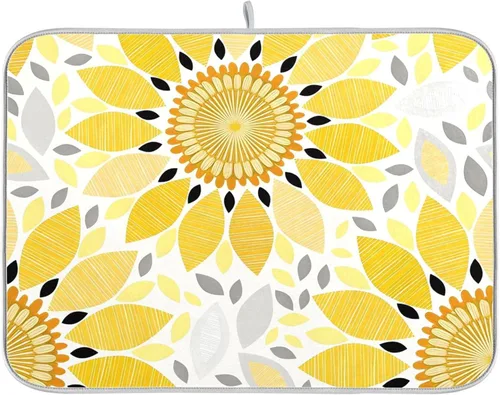 Vista 32 de Tapete de secado de platos de hojas de otoño y girasol, almohadilla absorbente de secado rápido, protector para encimera de cocina, 16 x 18 pulgadas
