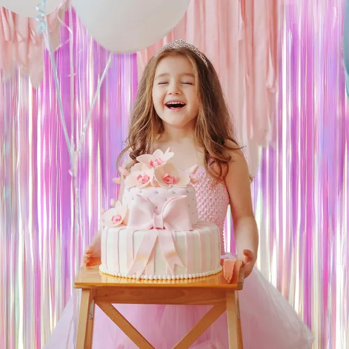 Vista 7 de Paquete de 3 cortinas de papel de aluminio metálico con flecos para fiesta de cumpleaños, telón de fondo de fotos, decoración de eventos de boda