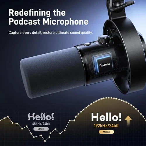 Vista 3 de MAONO Micrófono dinámico USB XLR para podcast: micrófono para juegos de computadora de PC con 192 kHz/24 bits para grabación de estudio y creación