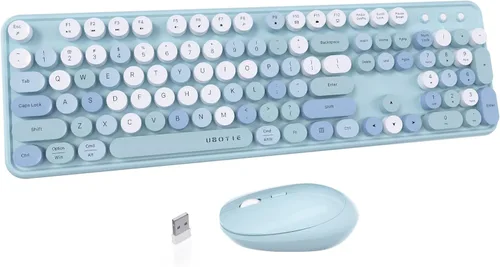 Vista 14 de UBOTIE Teclado inalámbrico colorido para computadora y mouse óptico, teclas flexibles, teclado de tamaño completo de oficina, conexión sin