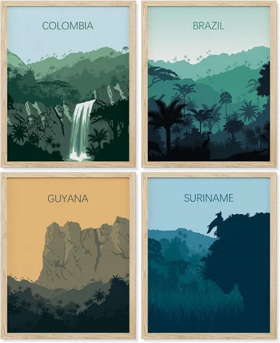 Vista 110 de SIGNWIN Marco de arte de pared de jirafa de safari africano, juego de 4 impresiones coloridas de paisaje, decoración de pared de naturaleza