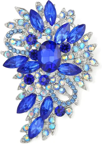 Vista 15 de EVER FAITH - Broche para mujer, con diseño de flores y hojas de cristales austriacos, ideal para bodas Color aguamarina con verde