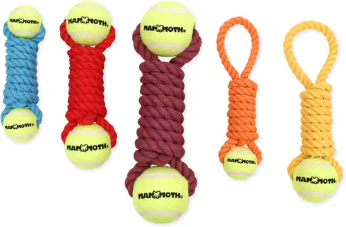 Vista 4 de Mammoth - Juguete de cuerda para masticar con pelotas de tenis, juguete interactivo de algodón y poliéster para perros, juguete interactivo