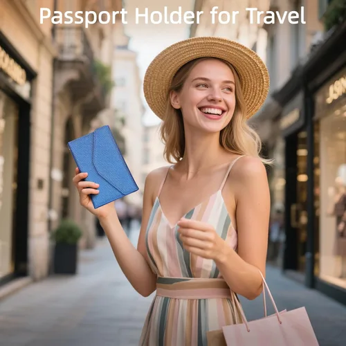Vista 111 de Zoppen - Billetera de viaje con bloqueo RFID multiusos (Ver.4) Portatarjetas de pasaporte y vacunas, organizador de documentos de tres pliegues