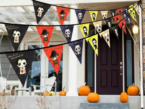 Vista 2 de Cartel temático de personajes de películas de terror para decoración de interiores y exteriores, suministros de fiesta de Halloween, decoraciones