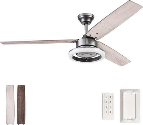 Vista 10 de Prominence Home Orbis - Ventilador de techo moderno para interiores de 52 pulgadas con luz LED, control remoto, motor reversible, 3 aspas de doble