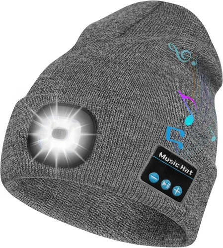Vista 10 de Bosttor Gorro Beanie Bluetooth con Luz, Gorra con Linterna Frontal con Auriculares y Micrófono de Altavoz Integrado, Regalos para Hombres Mujeres
