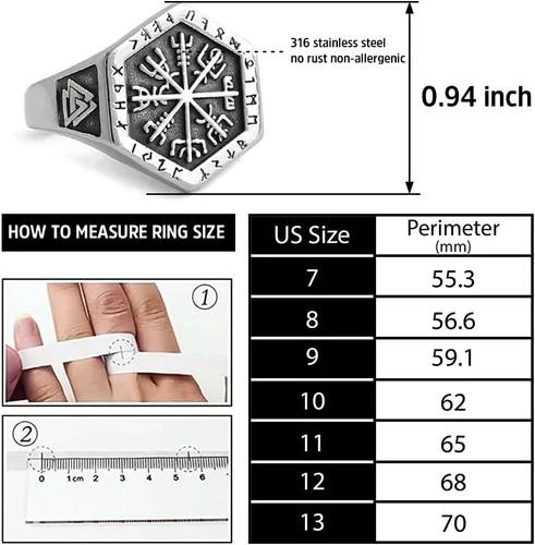 Vista 4 de BAVIPOWER Vegvisir - Anillo de brújula rúnica vikingo con nudo celta de acero inoxidable 316L, joyería vikinga escandinava nórdica