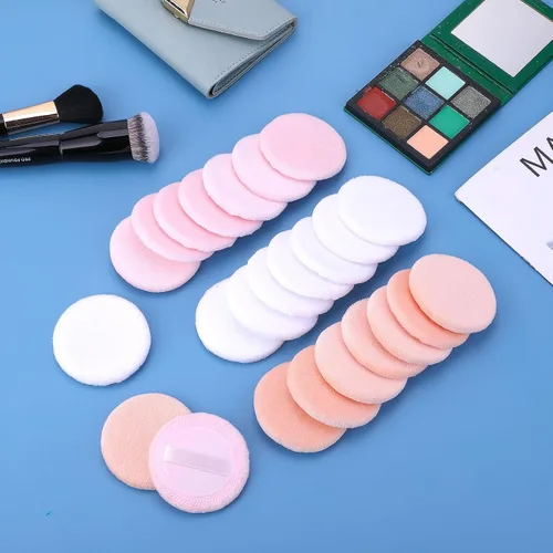 Vista 5 de WLLHYF 24 piezas de maquillaje de algodón rosa, soplo cosmético redondo para maquillaje facial en polvo aterciopelado para polvo suelto, lavable