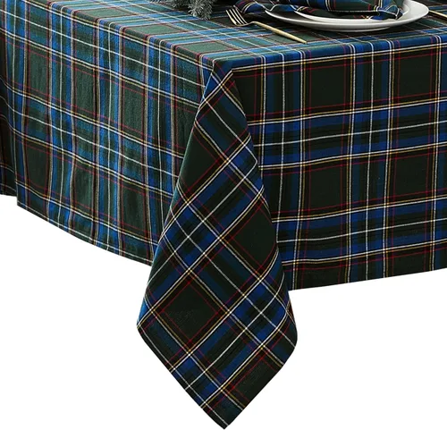 Vista 8 de Elrene Home Fashions - Mantel redondo de Navidad con tartán de Stowe, estampado navideño de Navidad/Invierno de algodón, 177,8 cm x 177,8 cm, verde