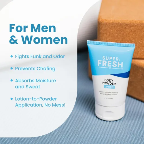 Vista 7 de SweatBlock - Loción en polvo corporal súper fresca, sin talco, antirozaduras, desodorizante, ingredientes naturales, loción corporal en polvo sin