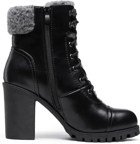 Vista 4 de DREAM PAIRS Botas con cordones para mujer, tacón alto grueso, botines