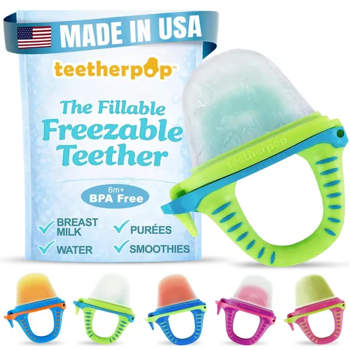 Vista 15 de Teetherpop Mordedor de silicona rellenable para bebés – Moldes de paletas de leche materna para la dentición con ranuras antiderrame – Mordedores