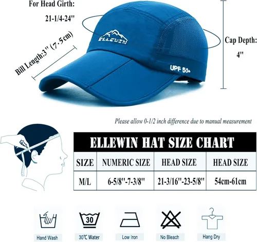 Vista 35 de ELLEWIN Gorra de béisbol unisex UPF 50 sin estructura, con pico grande y plegable
