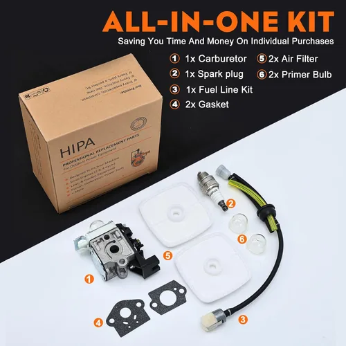 Vista 4 de HIPA Carburador con batería para RePower Kit de mantenimiento para Echo GT225 gt225i gt225l pas225 pe225 ppf225 shc225 srm225 srm225u recortador