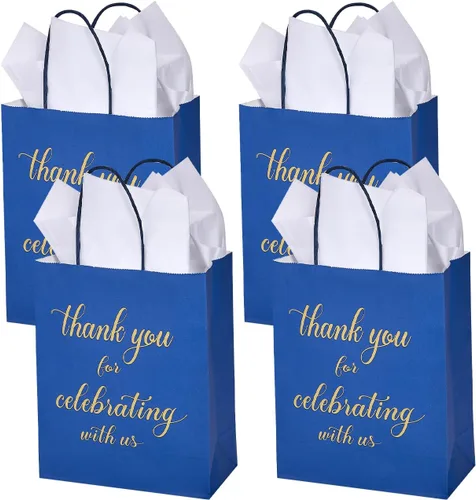 Vista 7 de DjinnGlory Paquete de 50 bolsas de regalo de papel de bienvenida de tamaño mediano color azul marino de 10 x 8 x 4 pulgadas, bolsas
